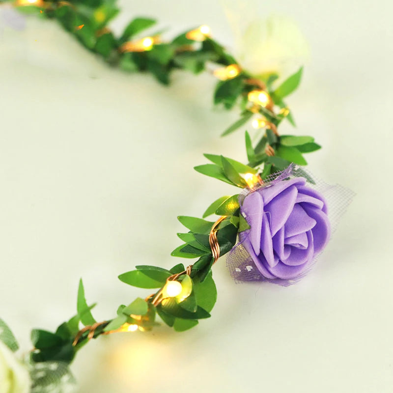 LED Bloemenkroon Glow Kleine Roosjes Paars